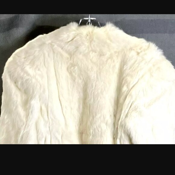 VTG Wilsons Mobwife Cropped Bleached Rabbit Fur Full Zip White Bomber Jacket M - Picture 5 of 9